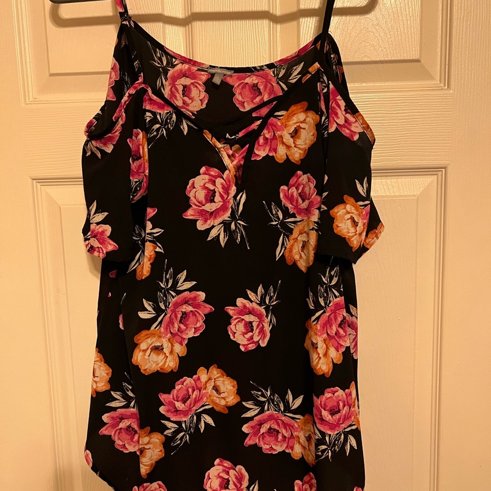 Black floral off the shoulder blouse